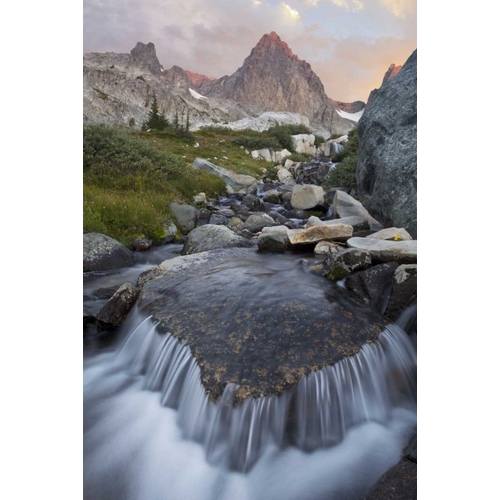 CA, Inyo NF Stream with waterfall and Mt Ritter